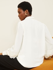 Love & Roses Ivory White Lace Trim Pintuck Detail Button Through Shirt - Image 3 of 4