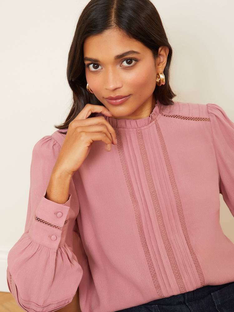 Love & Roses Rose Pink Long Sleeve Blouse With Central Pintuck Details - Image 2 of 4 Love & Roses Rose Pink Long Sleeve Blouse With Central Pintuck Details - Image 2 of 4
