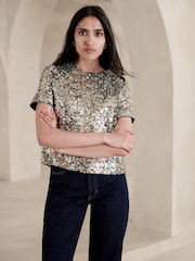 Banana Republic Gold Alina Sequin Top - Image 1 of 5