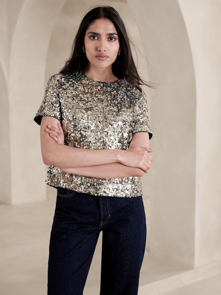 Banana Republic Gold Alina Sequin Top - Image 1 of 5