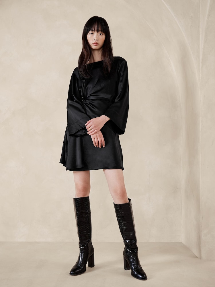 Banana Republic Black Treccia Hammered Satin Mini Dress - Image 1 of 1