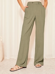 Friends Like These Khaki Green Wide Leg Trousers With Linen - Image 1 of 4