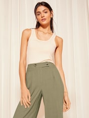Friends Like These Khaki Green Wide Leg Trousers With Linen - Image 3 of 4