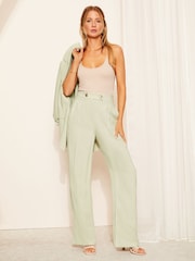 Friends Like These Green Wide Leg Trousers with Linen - Image 1 of 4