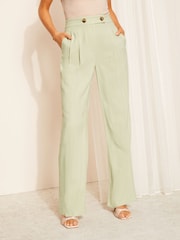 Friends Like These Green Wide Leg Trousers with Linen - Image 3 of 4