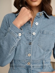 Lipsy Blue Petite Denim Button Through Midi Dress - Image 2 of 4