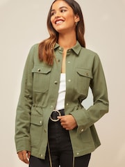 Friends Like These Khaki Green Petite Utility Pocket Button Through Jacket - Image 1 of 4