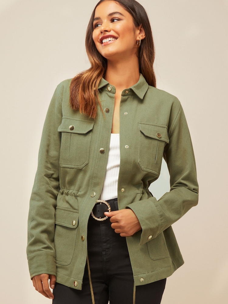 Friends Like These Khaki Green Petite Utility Pocket Button Through Jacket - Image 1 of 4