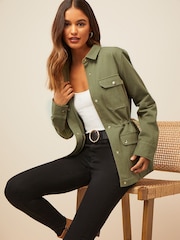 Friends Like These Khaki Green Petite Utility Pocket Button Through Jacket - Image 3 of 4
