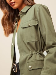 Friends Like These Khaki Green Petite Utility Pocket Button Through Jacket - Image 4 of 4