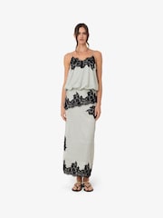 Amy Lynn Green Verona Stripe Satin Lace Contrast Maxi Skirt - Image 3 of 8