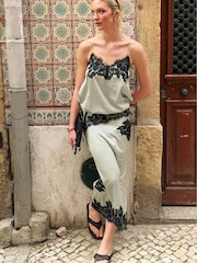 Amy Lynn Green Verona Stripe Satin Lace Contrast Maxi Skirt - Image 6 of 8