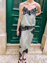 Amy Lynn Green Verona Stripe Satin Lace Contrast Maxi Skirt - Image 7 of 8