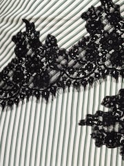 Amy Lynn Green Verona Stripe Satin Lace Contrast Maxi Skirt - Image 8 of 8