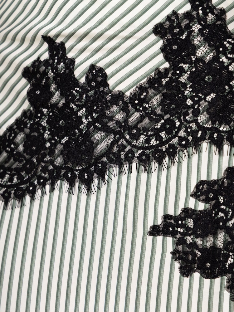 Amy Lynn Green Verona Stripe Satin Lace Contrast Maxi Skirt - Image 8 of 8