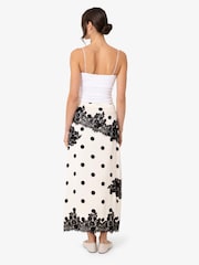 Amy Lynn Black Verona Contrast Polka Dot Satin Lace Midi Skirt - Image 3 of 4