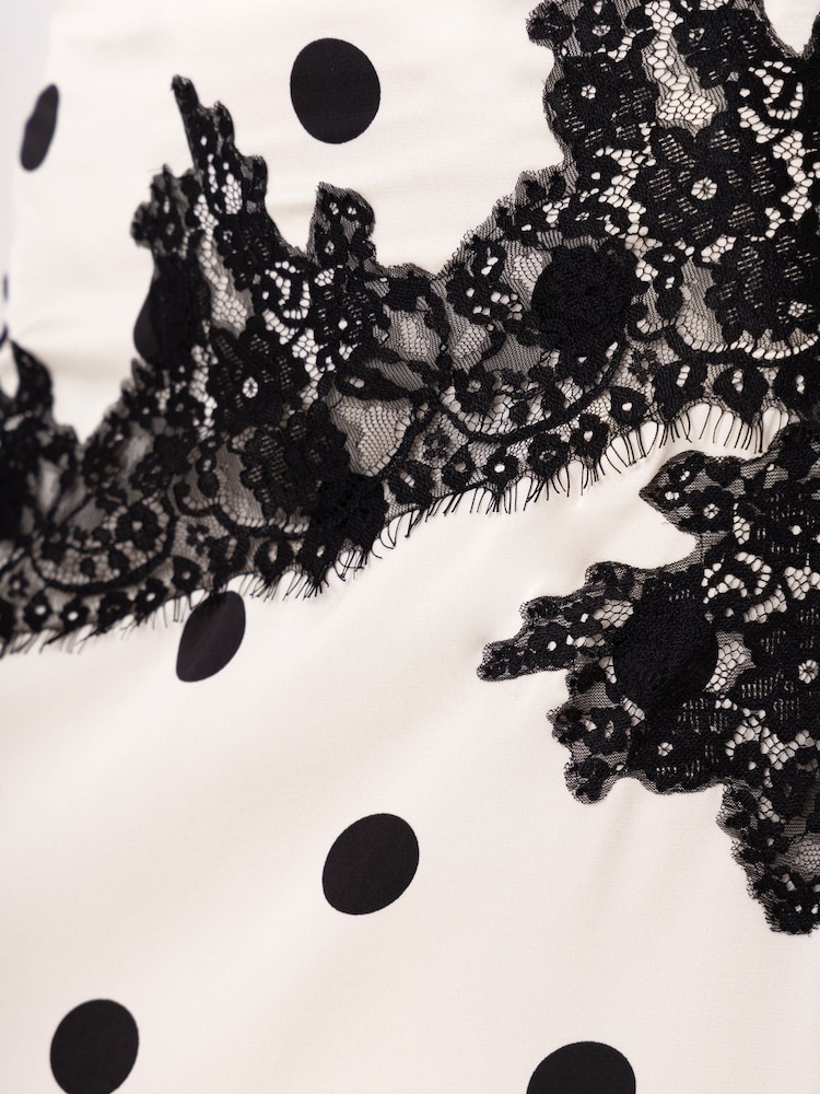 Amy Lynn Black Verona Contrast Polka Dot Satin Lace Midi Skirt - Image 4 of 4