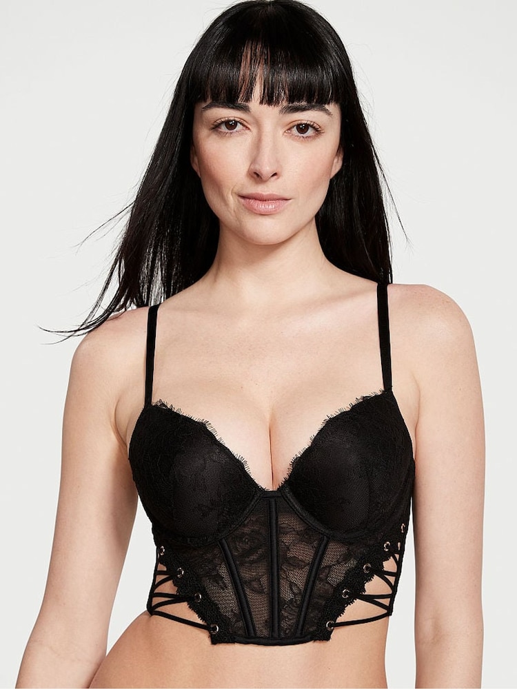 Victoria's Secret Black Lace Push Up Eyelet Corset Bra Top - Image 1 of 3