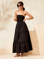 Lipsy Black Shirred Bandeau Strapless Hybrid Summer Maxi Dress - Image 1 of 4