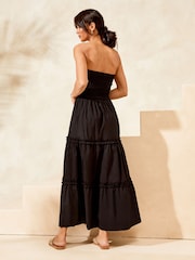 Lipsy Black Shirred Bandeau Strapless Hybrid Summer Maxi Dress - Image 2 of 4