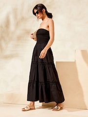 Lipsy Black Shirred Bandeau Strapless Hybrid Summer Maxi Dress - Image 3 of 4