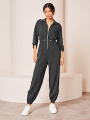 Lipsy Grey Long Sleeve Boilersuit Jumpsuit - Image 1 of 4