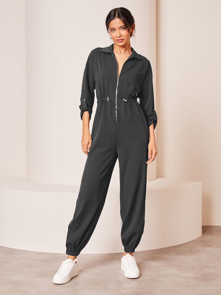 Lipsy Grey Long Sleeve Boilersuit Jumpsuit - Image 1 of 4 Lipsy Grey Long Sleeve Boilersuit Jumpsuit - Image 1 of 4