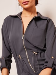 Lipsy Grey Long Sleeve Boilersuit Jumpsuit - Image 4 of 4