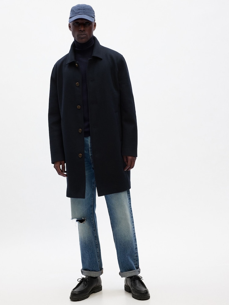 Gap Blue Relaxed Longline Topcoat - Image 1 of 3 Gap Blue Relaxed Longline Topcoat - Image 1 of 3