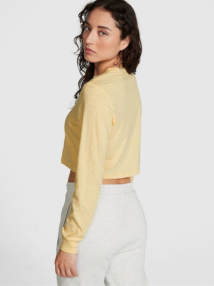 Victoria's Secret PINK Honeysuckle Yellow Cotton Slub Cropped Boxy Long Sleeve T-Shirt - Image 2 of 3