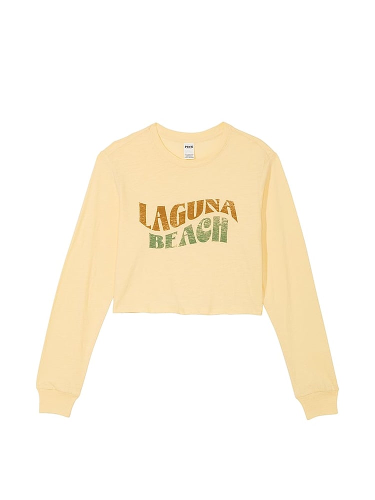 Victoria's Secret PINK Honeysuckle Yellow Cotton Slub Cropped Boxy Long Sleeve T-Shirt - Image 3 of 3