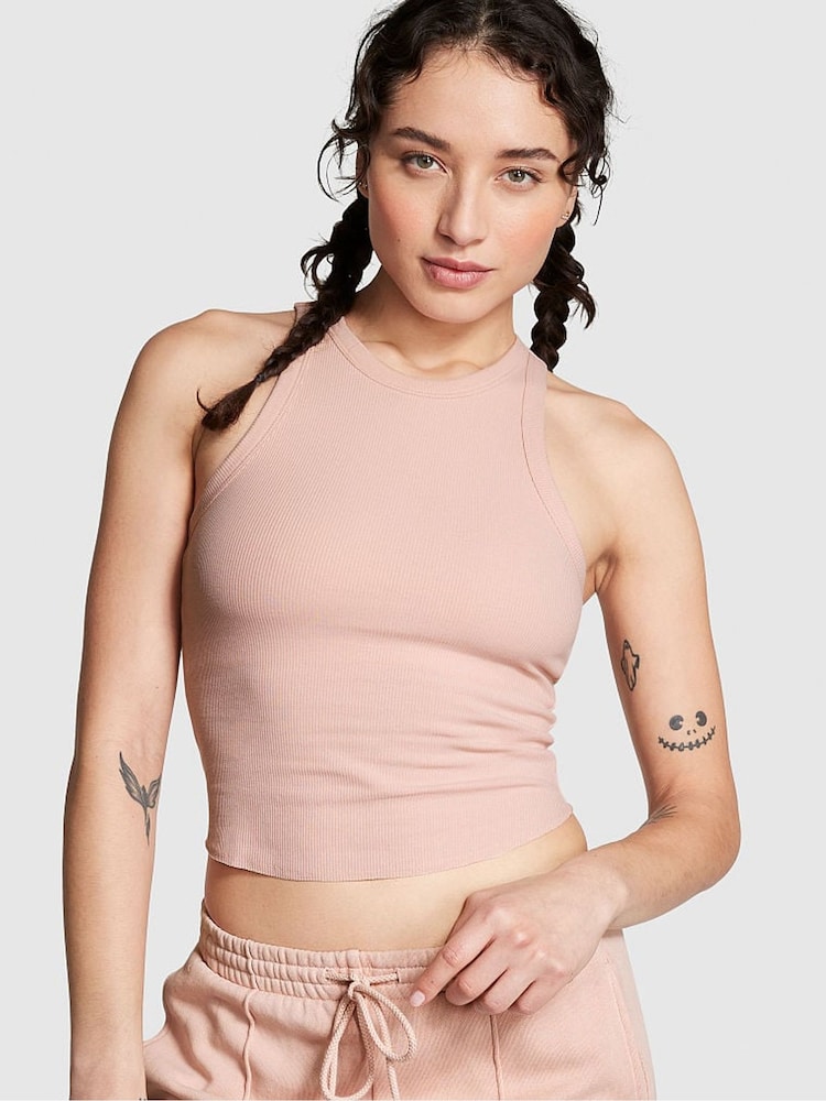 Victoria's Secret PINK Wanna Be Pink High Neck Shrunken Rib Tank Top - Image 1 of 3