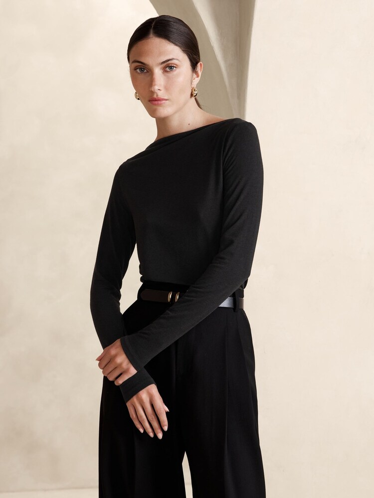 Banana Republic Black Aleah Boatneck Top - Image 1 of 1