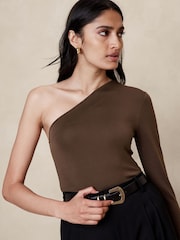 Banana Republic Brown Cotton-Modal One-Sleeve Top - Image 1 of 4