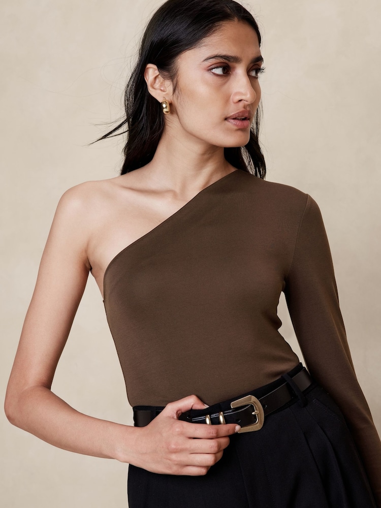 Banana Republic Brown Cotton-Modal One-Sleeve Top - Image 1 of 4