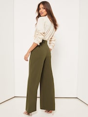 Lipsy Khaki Green Twill High Waist Wide Leg Tailored Trousers - Image 2 of 4