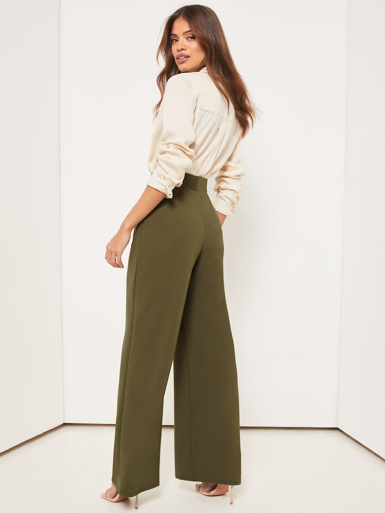 Lipsy Khaki Green Twill High Waist Wide Leg Tailored Trousers - Image 2 of 4