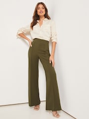 Lipsy Khaki Green Twill High Waist Wide Leg Tailored Trousers - Image 3 of 4