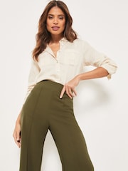 Lipsy Khaki Green Twill High Waist Wide Leg Tailored Trousers - Image 4 of 4