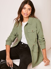 Lipsy Khaki Green Utility Belted Jacket - Image 1 of 4