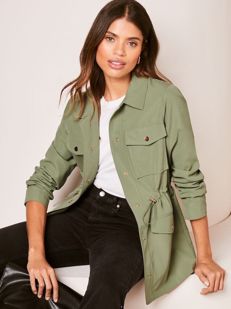 Lipsy Khaki Green Utility Belted Jacket - Image 1 of 4