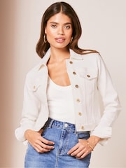 Lipsy White Crop Denim Jacket - Image 1 of 4