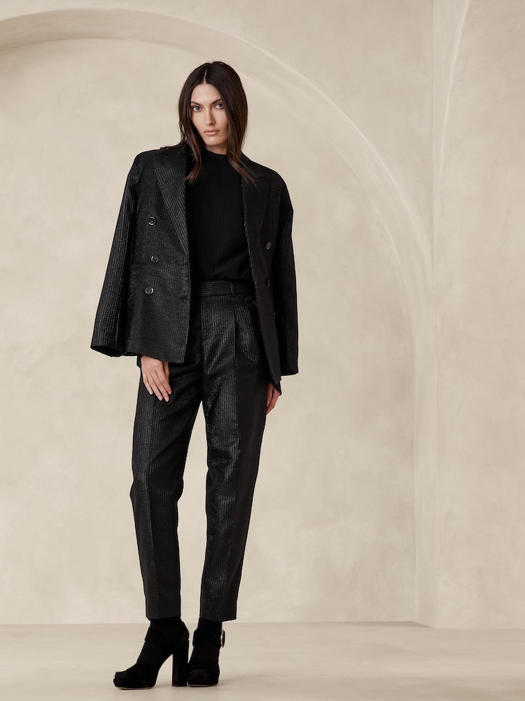 Banana Republic Black Luci Slim Metallic Pinstripe Trousers - Image 1 of 3