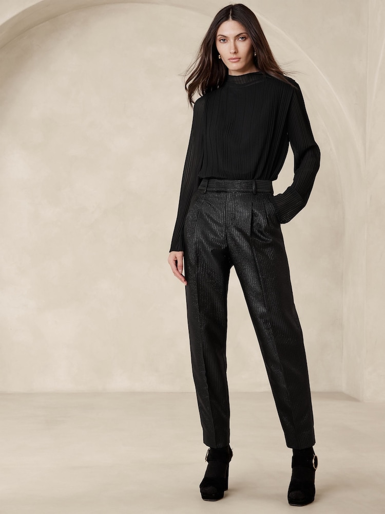 Banana Republic Black Luci Slim Metallic Pinstripe Trousers - Image 3 of 3