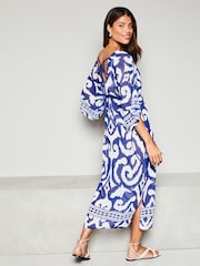 Lipsy Navy Blue Printed V Neck Split Detail Cover Up - Image 2 of 4