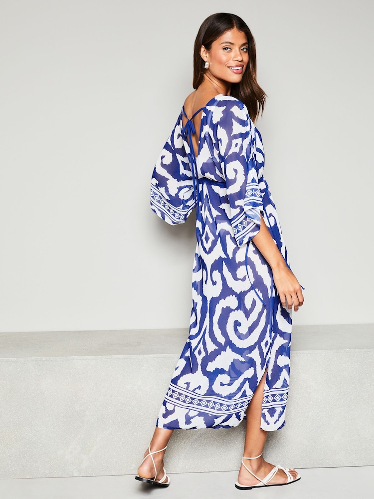 Lipsy Navy Blue Printed V Neck Split Detail Cover Up - Image 2 of 4 Lipsy Navy Blue Printed V Neck Split Detail Cover Up - Image 2 of 4