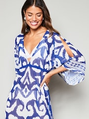 Lipsy Navy Blue Printed V Neck Split Detail Cover Up - Image 4 of 4