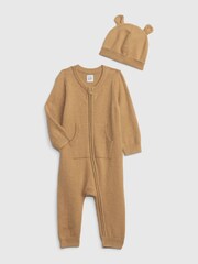 Gap Brown CashSoft Long Sleeve Baby Sleepsuit & Matching Hat - Image 2 of 4