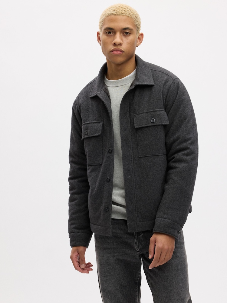 Gap Grey Fleece Lined Front Pocket Jacket - Image 1 of 1 Gap Grey Fleece Lined Front Pocket Jacket - Image 1 of 1
