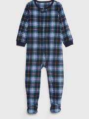Gap Blue & Green Check Print Pyjama Footed Toddler Sleepsuit - Image 1 of 1